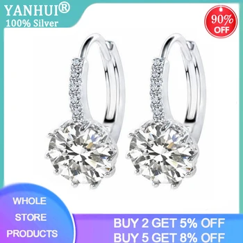 

YANHUI Fashion Round 2.0ct Lab Diamond Zircon Drop Earrings For Women Wholesale Jewelry 925 Silver Earrings EH75