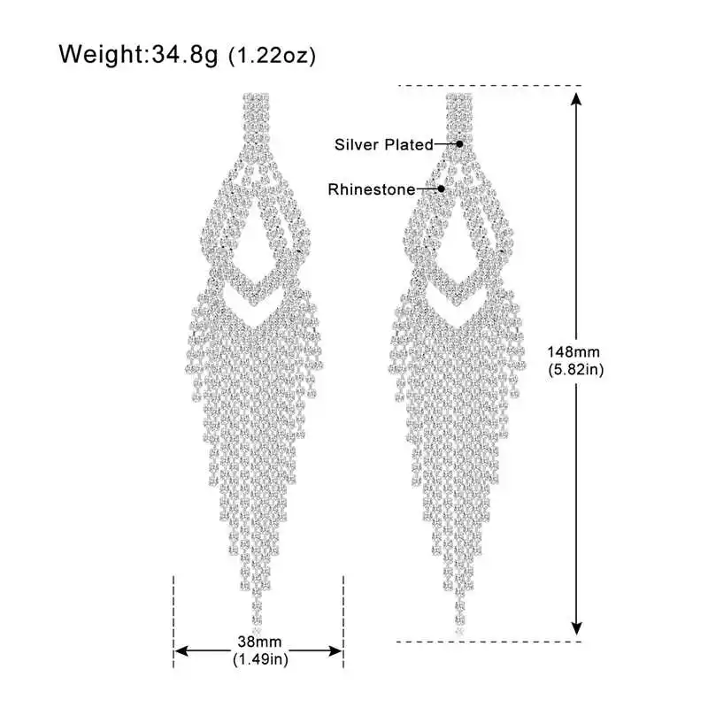 Minlover Роскошные преувеличенные блестящие стразы кисточкой Висячие серьги для женщин Серебряный цвет кристалл свадебные серьги, ювелирные изделия EH1642
