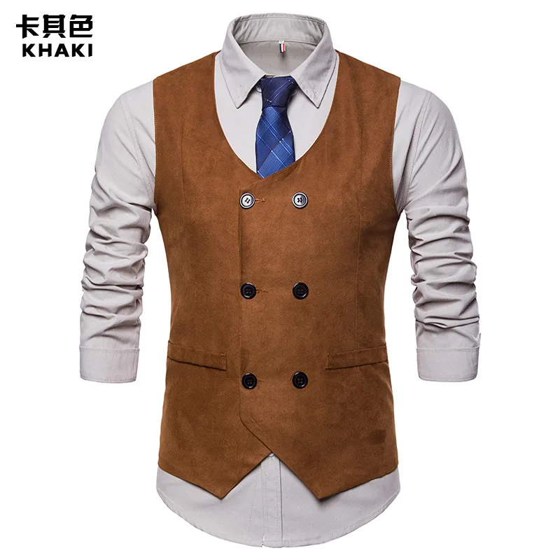 Wholesale Foreign Trade New Style Men Western Style Double Breasted Men's Suede V-neck Waistcoat-Style Suit Waistcoat Men's