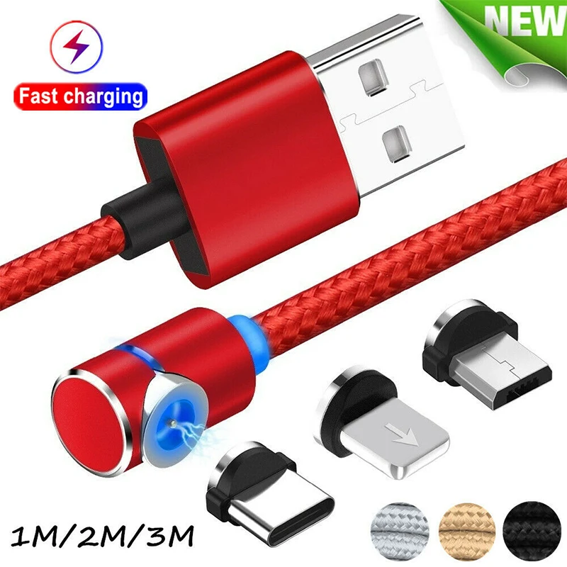 L-образный 90 ° Магнитный type-C Micro USB iOS Кабель зарядного устройства для iPhone 6 7 8 X