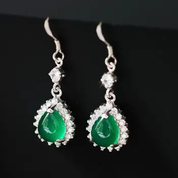 

44*11MM HIGH QUALITY 925 STERLING SILVER NATURAL SEMI-PRECIOUS STONES DROP SHAPE LONG TASSEL GREEN CHALCEDONY FEMALE EARRINGS
