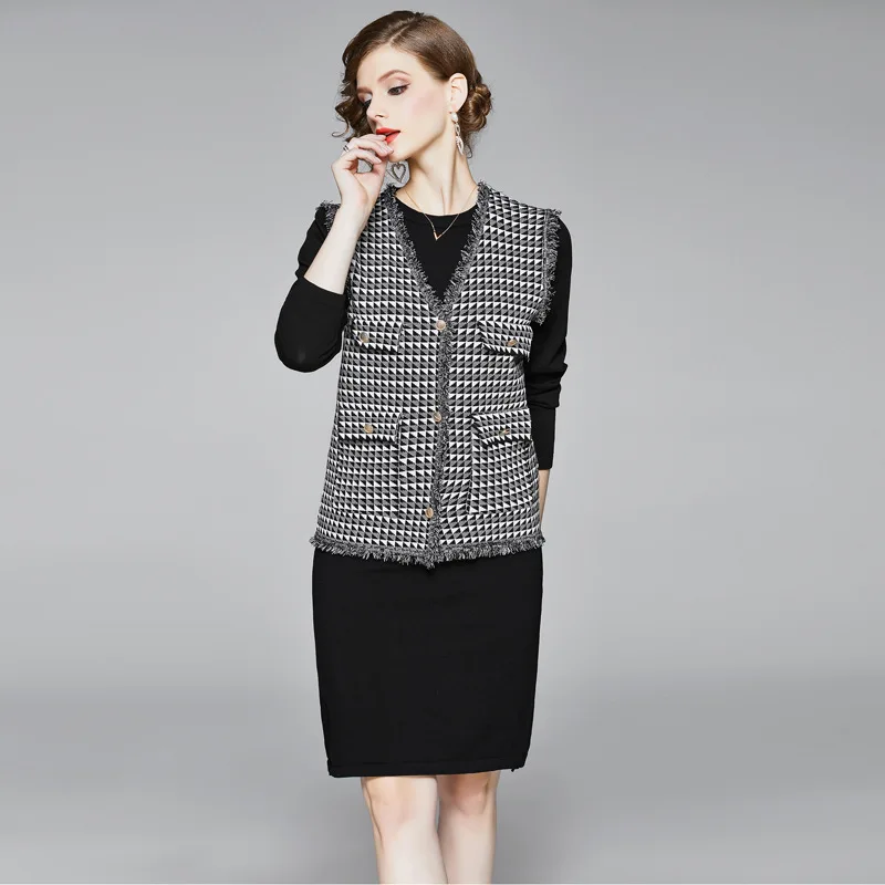 

Graceful Two-Piece Set-Style WOMEN'S Suit Western Style Waistcoat Loose-Fit Early Autumn Sweater Dress Online Celebrity Douyin E