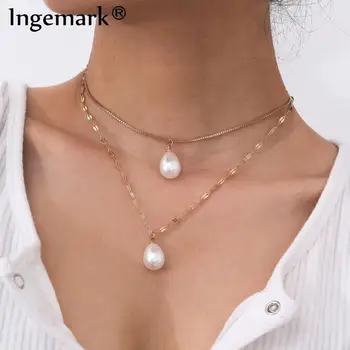 

Gothic Baroque Pearl Beaded Pendant Choker Necklace Women Collares Wedding Kpop Punk Multi Layer Snake Chain Charm Boho Jewelry
