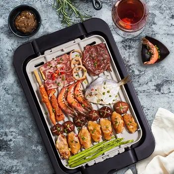 

Household Smokeless Hot Pot More Function Non-Stick Independent Temperature Control Electricity Roast Pan