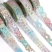Washi – autocollant en dentelle à paillettes, masquage décoratif pour Scrapbooking, fabrication de cartes artisanales, cadres cadeaux