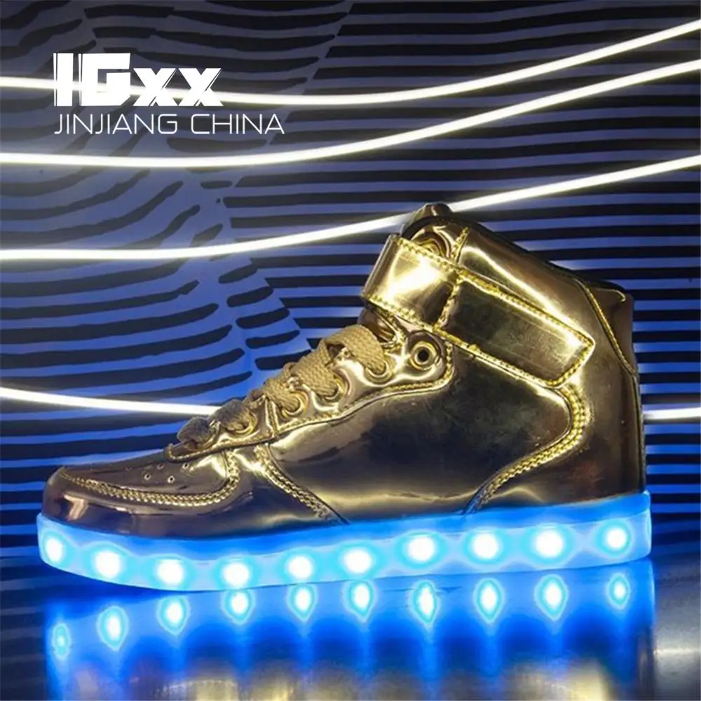 IGxx High Top LED Shoes Light Up For Men Sneakers USB Recharging Women Glowing Luminous Flashing Kids |