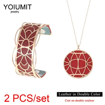 

Yoiumit Cuff Bracelets Necklace Women Jewelry set Stainless Steel Bracelet Manchette Femme Interchangeable Leather Bracelet Set