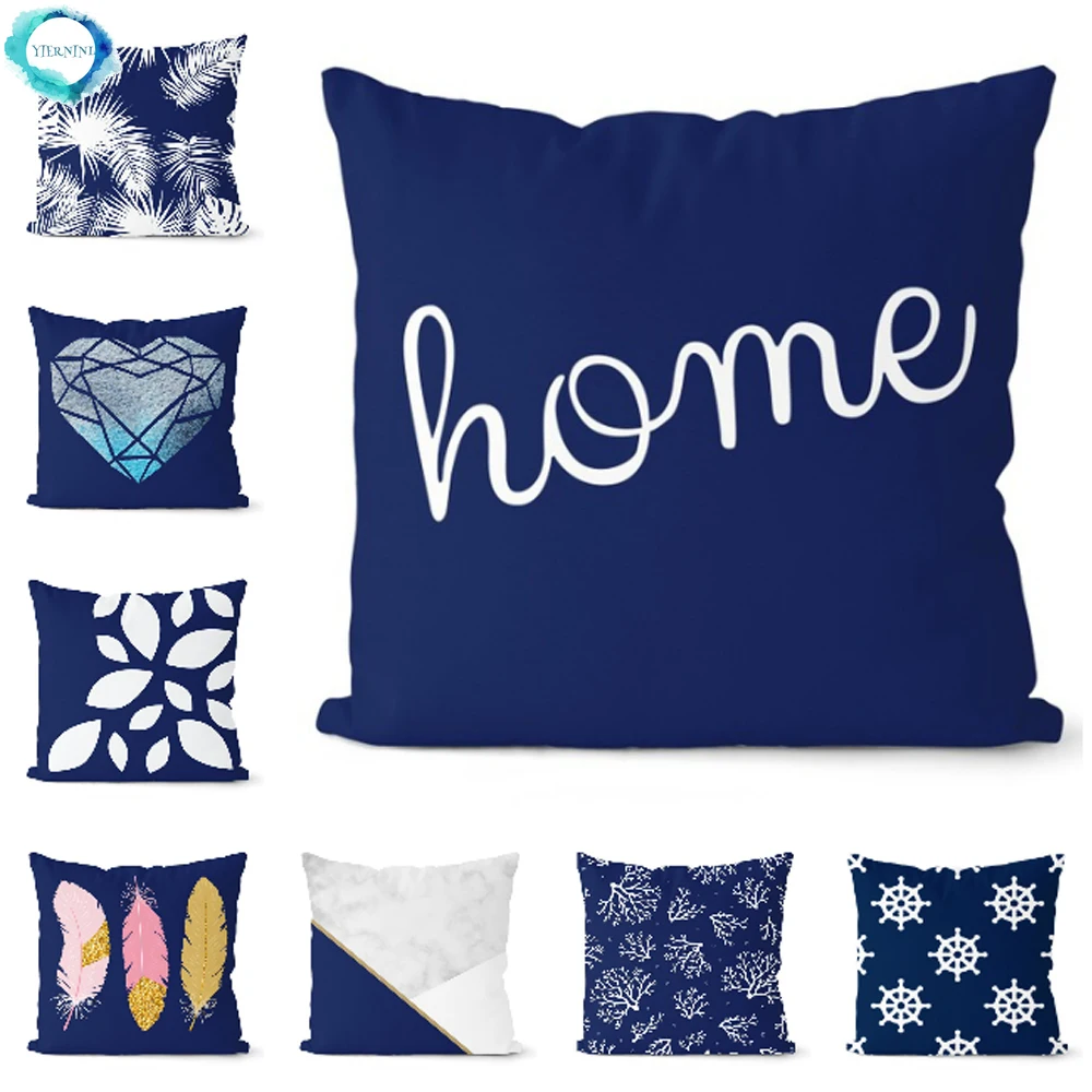 Navy Blue Geometric Cushion Cover Sofa Throw Pillowcase Polyester Geometry Pillow Decorative Home Decor Fundas De Cojin | Дом и сад