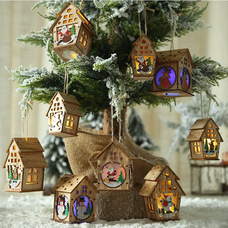 Christmas Wood Village LED Luminous House Scene Decorations Light Xmas Desktop Ornament Home Decor | Дом и сад