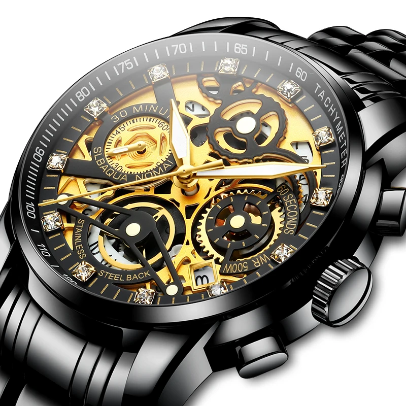 Wrist Watches Clock Diamond Stainless-Steel Relojes Black Luxury Quartz Sport Para Hombre