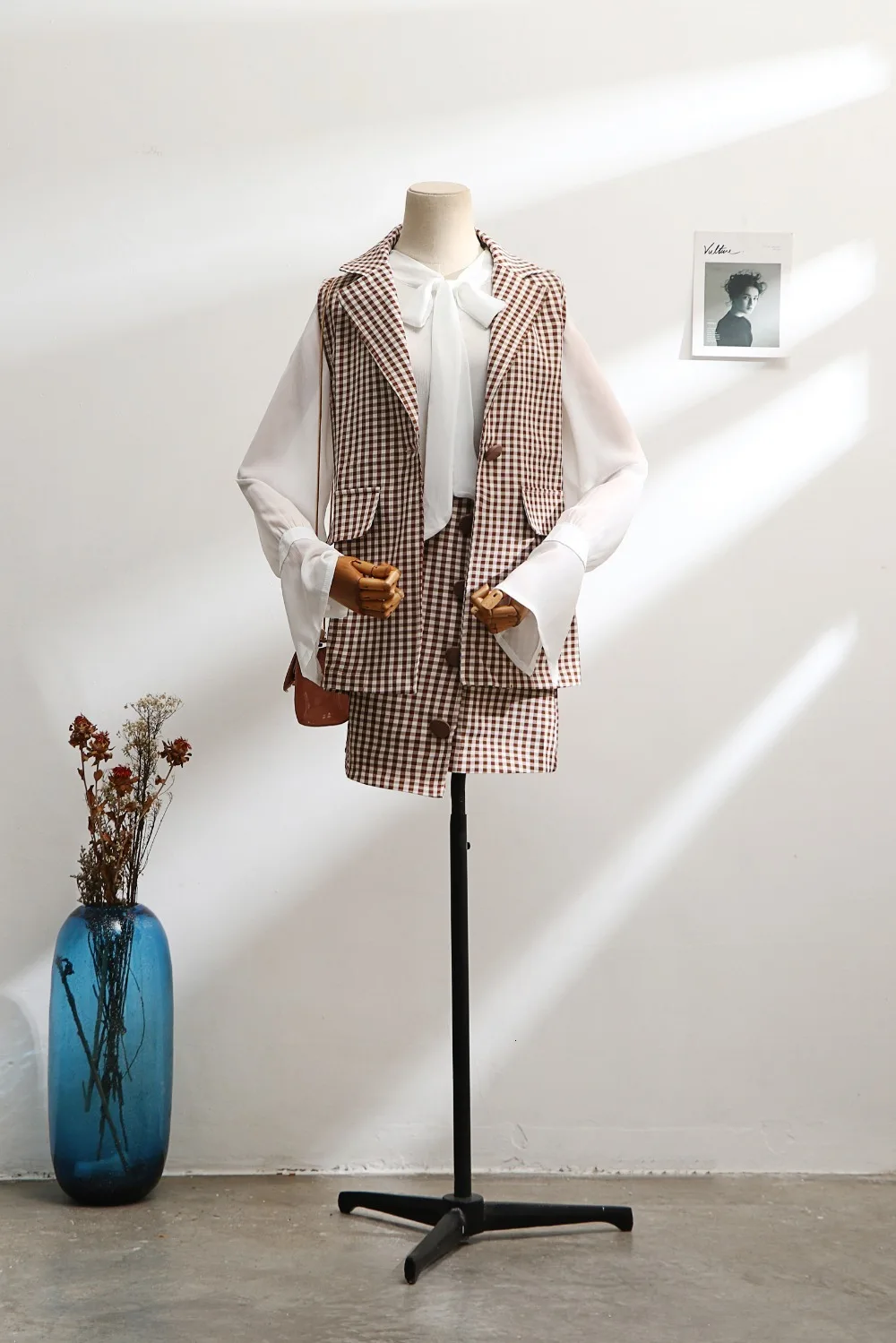 5XL размера плюс, Осенний женский OL Комплект из трех предметов, с бантом, с расклешенными рукавами, с карманами, Топы+ юбка, мини-пуговица, офисный женский клетчатый костюм, комплект из 3 предметов
