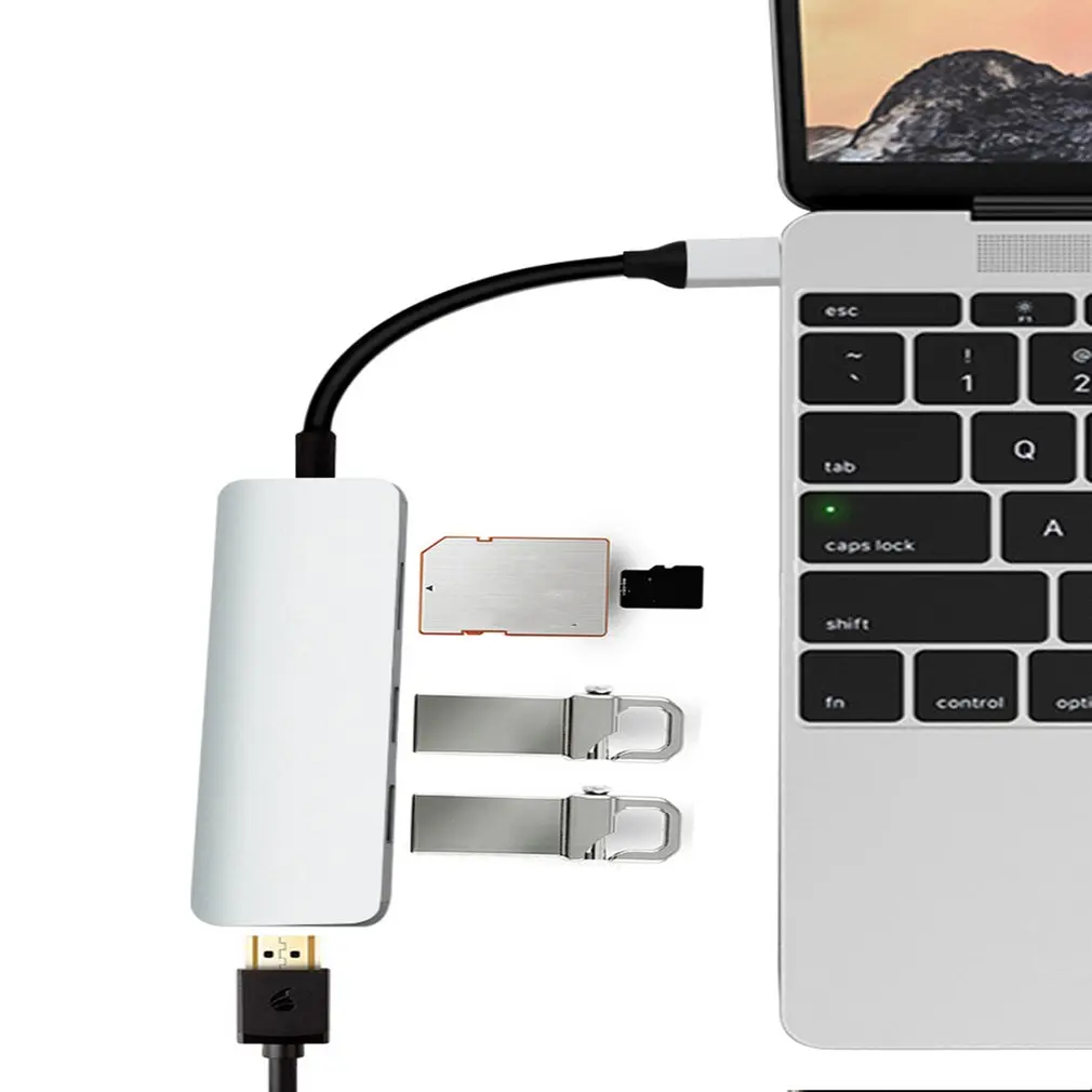5 в 1 многофункциональный конвертер TYPE-C док-станция USB 3,0 TF Card Reader для MacBook