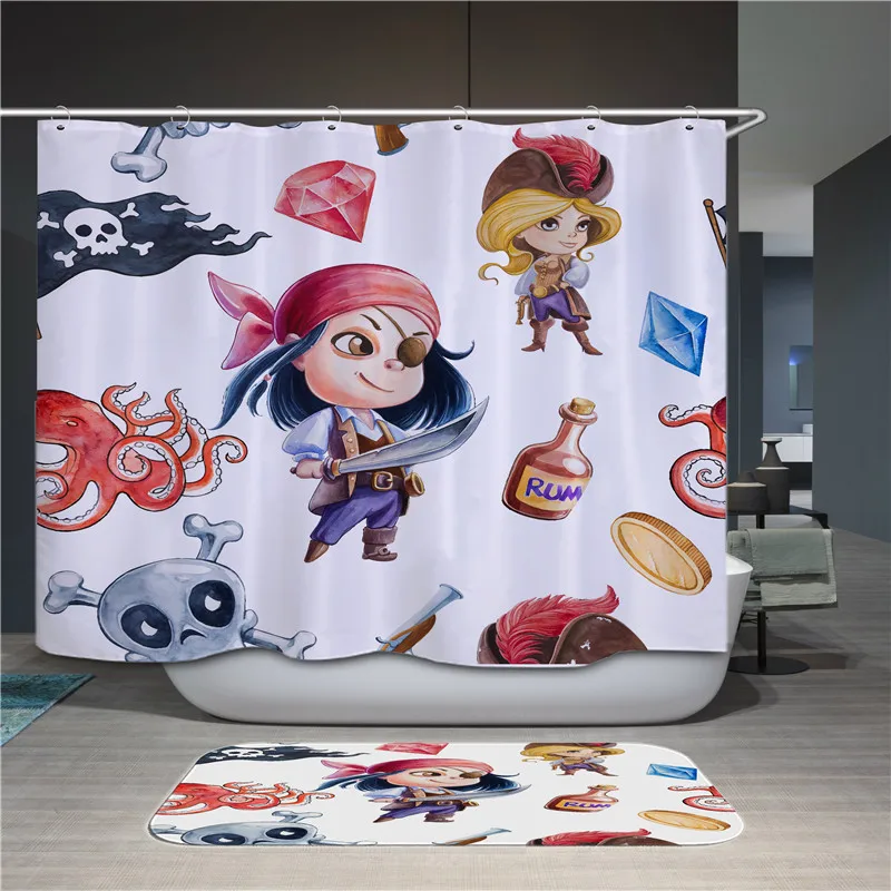 Waterproof shower curtain printing shower curtain polyester fabric home decoration curtain with 12 hooks