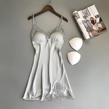 

Sexy Lace Night Homewear Erotic Lingerie Sleepwear with Chest Pad Women Summer Sleeping Gowns Strap Backless Babydoll Nightdress