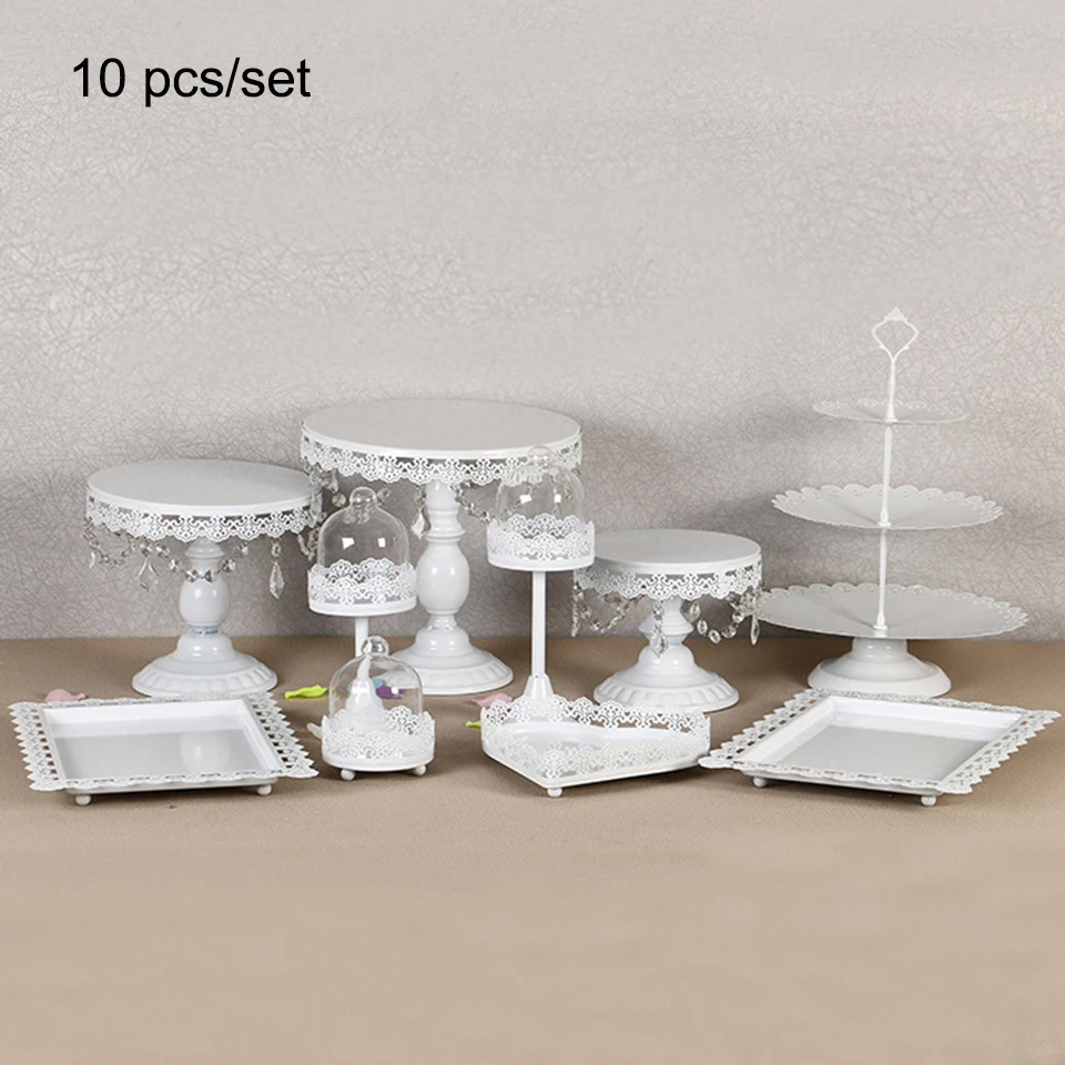 white 10 pcs Transhome Свадебная подставка для торта 4-13 шт металлическая Хрустальная стойка для кексов кружевная сковорода для торта День рождения десерт, макарон - Цвет: white 10 pcs