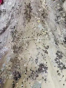 

David-38.8808 Hot selling african sequins lace fabric tessel fringel embroidered tulle mesh lace fabric