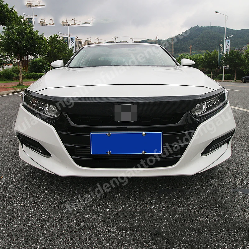 3 шт. для HONDA ACCORD углеродного волокна ABS глянцевый черный Передний гриль литья отделка+ реснички на фары