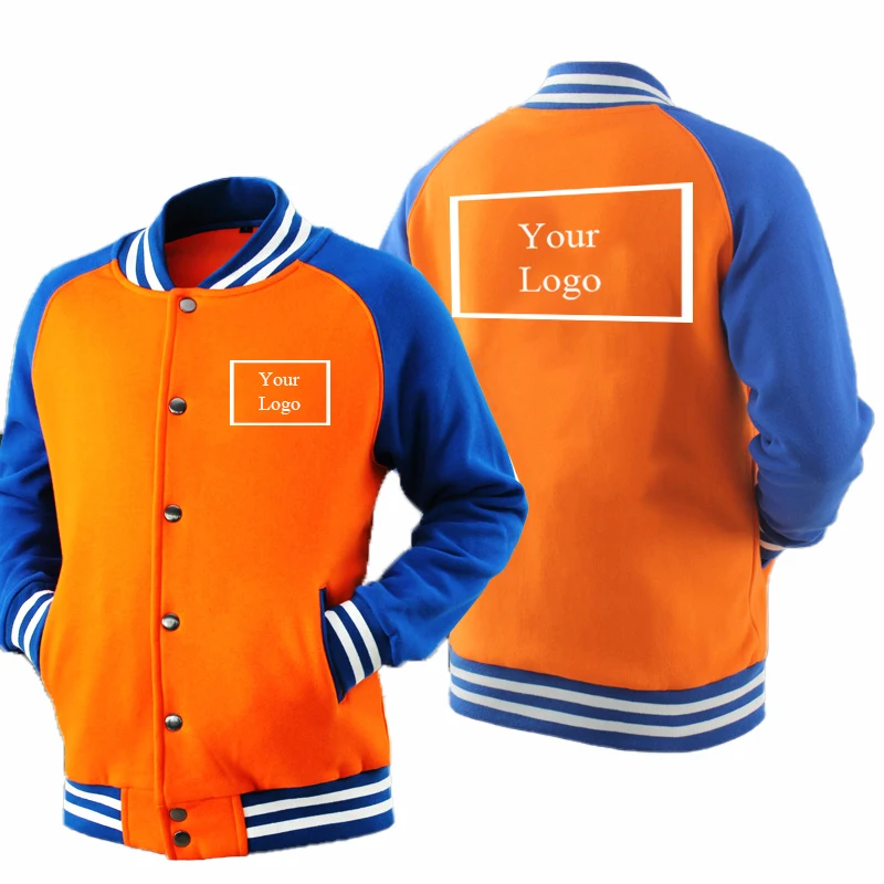 orange Бейсбольная куртка футболка с капюшоном пальто куртка Yourlogo индивидуальный логотип принт бренд Slim Fit колледж Осень Повседневная Прямая поставка - Цвет: orange