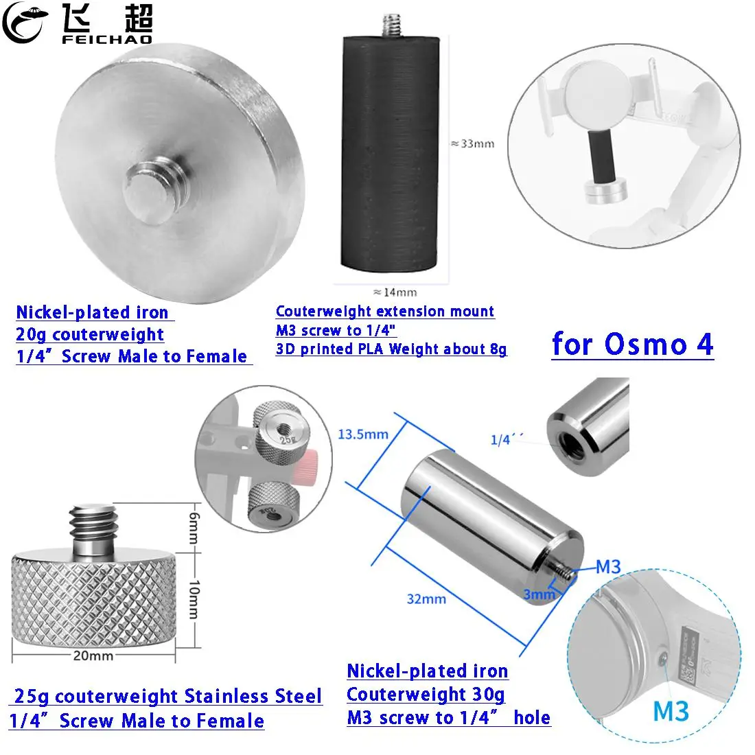 Pesi Di Bilanciamento Della Calibrazione Del Contrappeso Cardanico Palmare Per Dji Osmo Mobile 3 4 Om4 Ronin Sc Zhiyun Smooth 4 Moza Per Bmpcc 4K