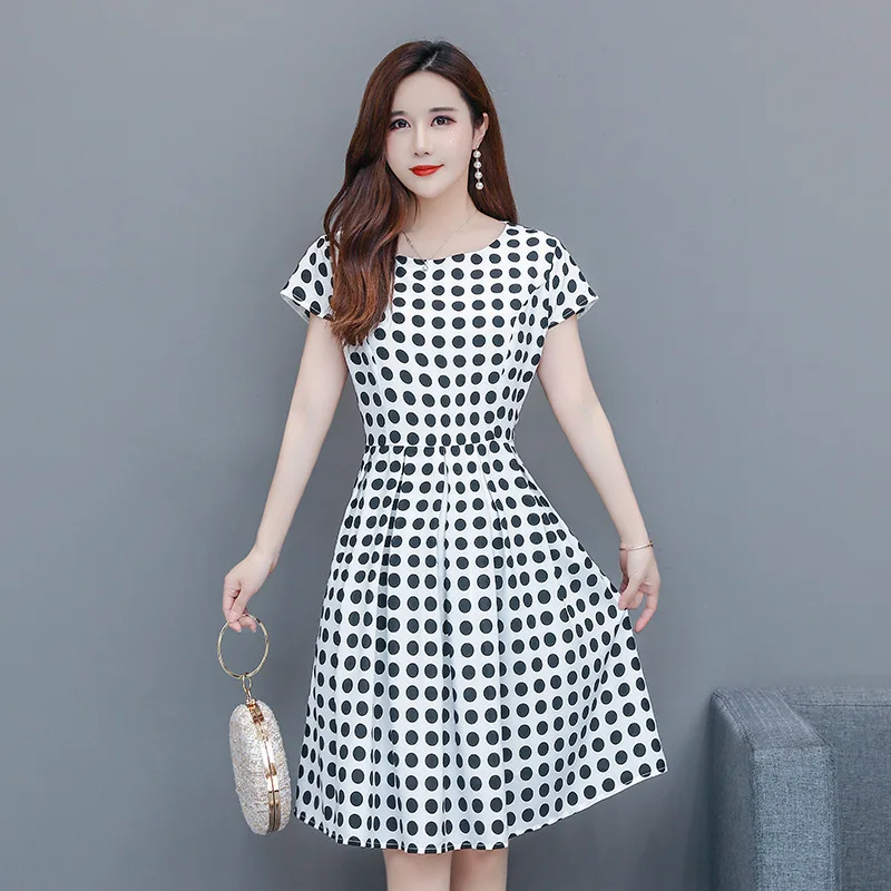 

2020 Spring Summer Polka Dot Dress Women's Korean-style Large Size Dress Elegant Slim Fit Slimming Short-sleeve Dress Fashion