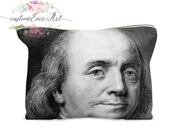 

Benjamin Franklin cosmetic bag personalized small makeup bag funny makeup organizer toiletry bag zipper pouch