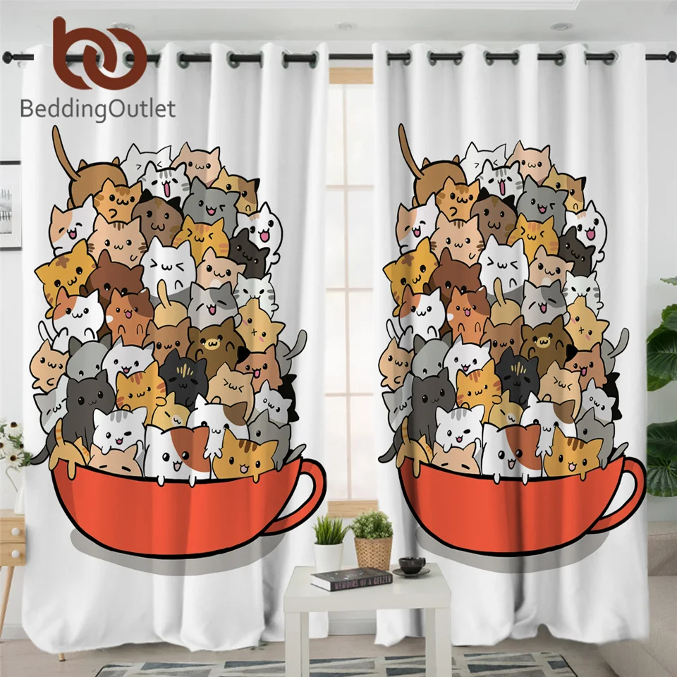 Штора BeddingOutlet для детской комнаты украшение на окно с рисунком кота в спальню 1