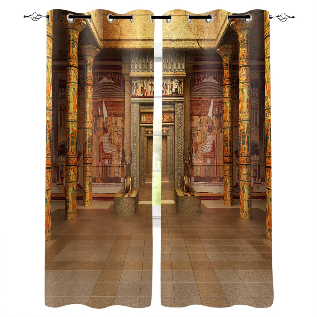 

Egypt Ancient Gold Palace Curtains Window Living Room Curtains Kitchen Indoor Window High Blackout Curtain Thick