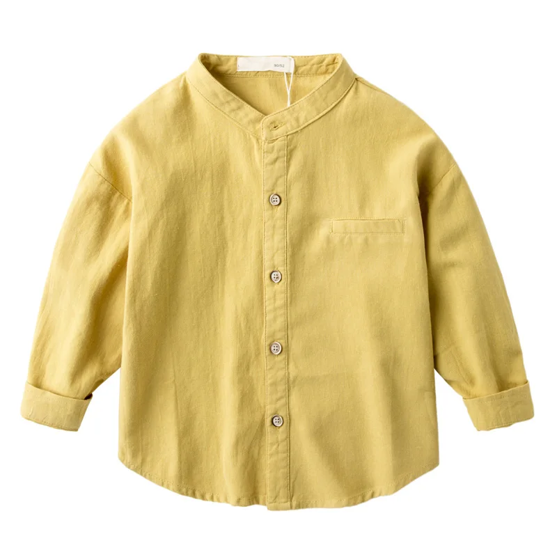 Новые повседневные однотонные рубашки для мальчиков детская хлопковая блузка с длинными рукавами Блузка для мальчиков в стиле ретро блузка мягкого силуэта Детские рубашки на весну-осень