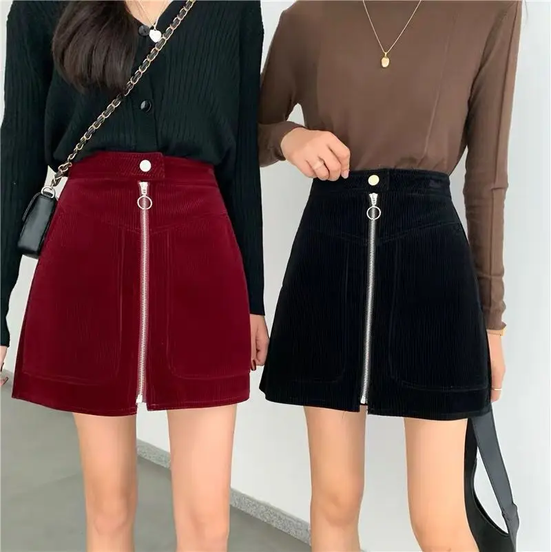 

Женская Вельветовая юбка с завышенной талией, тонкая трапециевидная юбка в стиле ретро, модель DQ1184 на осень и зиму, 2020