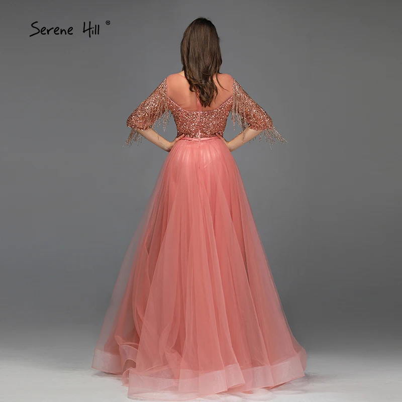 Розовое золото, о-образный вырез, расшитое блестками, вечерние платья, а-силуэт, новейший дизайн, сексуальные блестящие вечерние платья Serene hilm LA60976