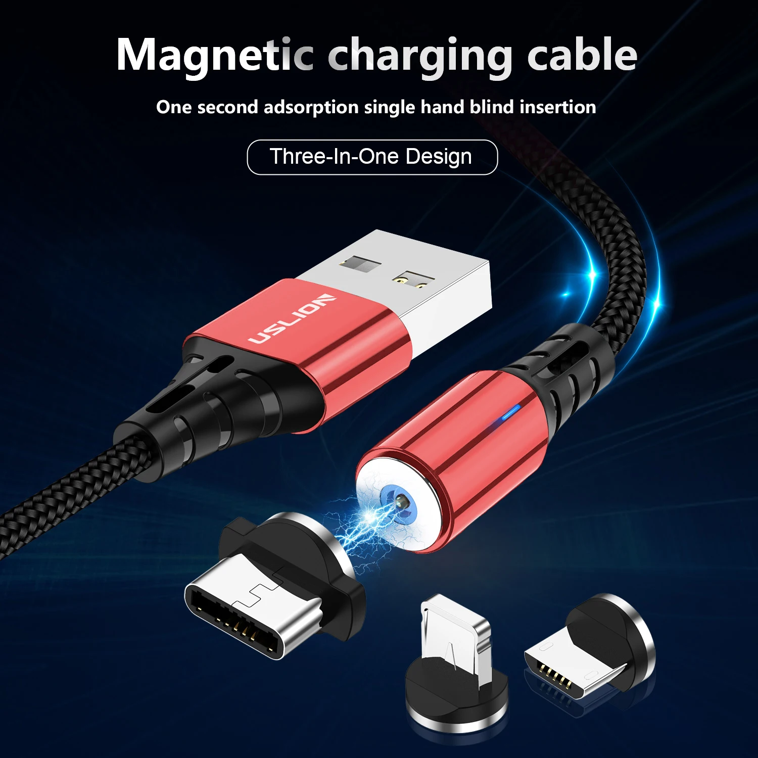 Магнитный кабель USLION USB Type C для Samsung S10 металлический Micro быстрой зарядки Xiaomi