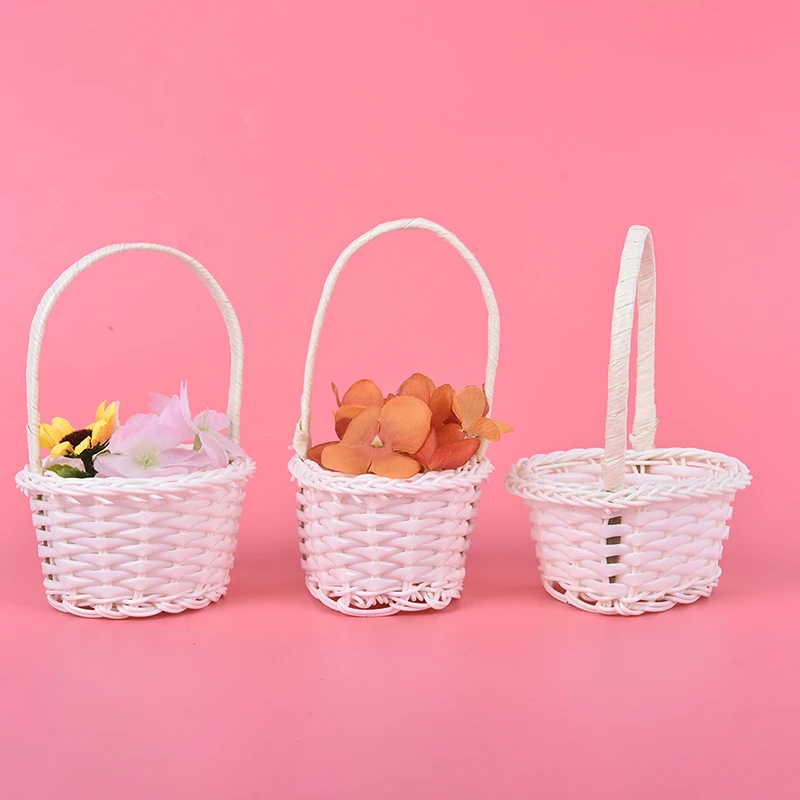 1Pcs Mini Hand-woven Storage Baskets Plastic Weaving Storage Baskets Fabric Flower Basket Fruit Rattan Cosmetics Tea Picnic Bags