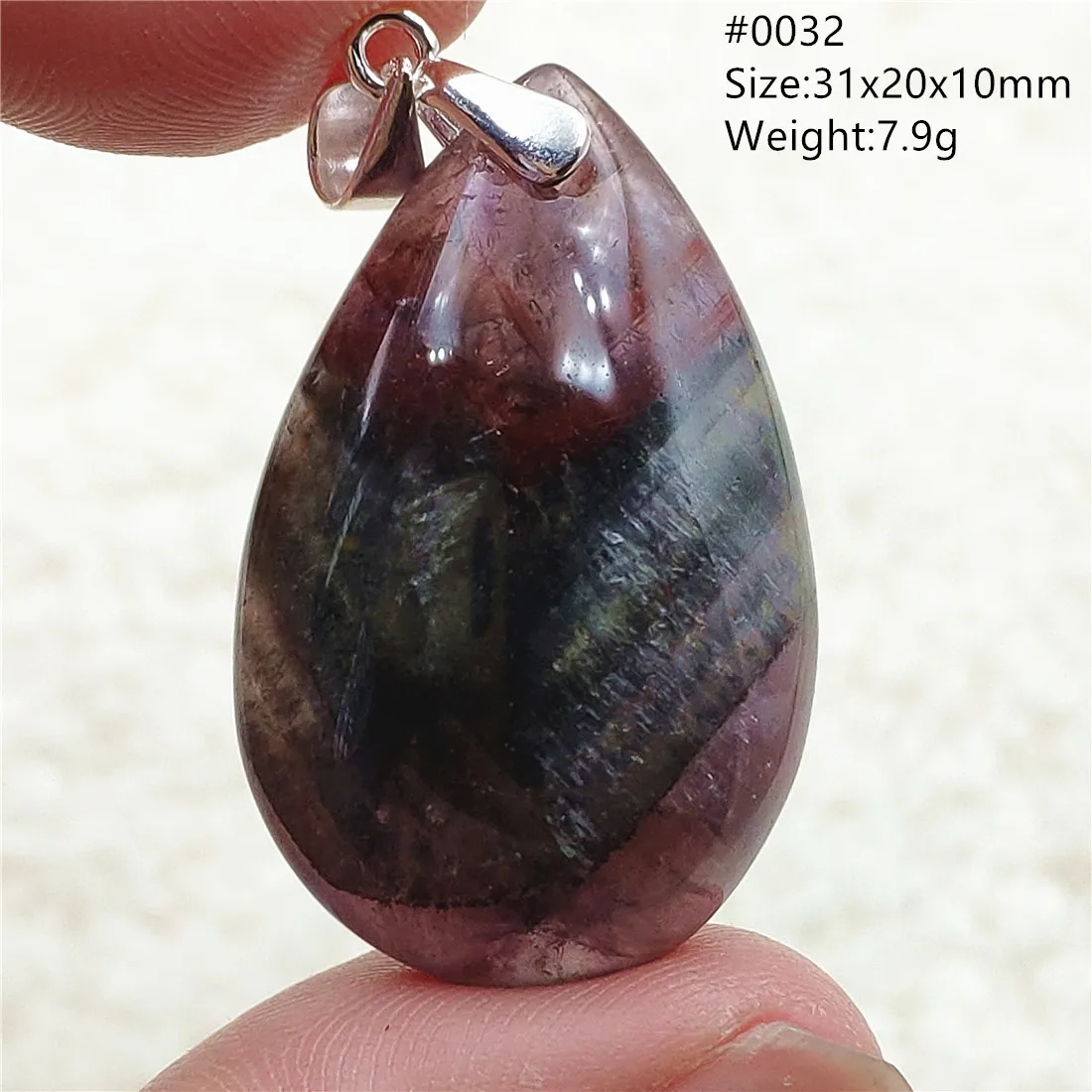 Genuine Natural Cacoxenite Auralite 23 Purple Red Pendant Water Drop Rutilated Bead Women Men AAAAAA