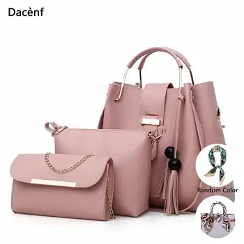 

Women Set Bag 3pcs Leisure Leather Shoulder Bags 2019 Fashion Handbag Messenger Bag Ladies Solid Color Three-Piece Bags