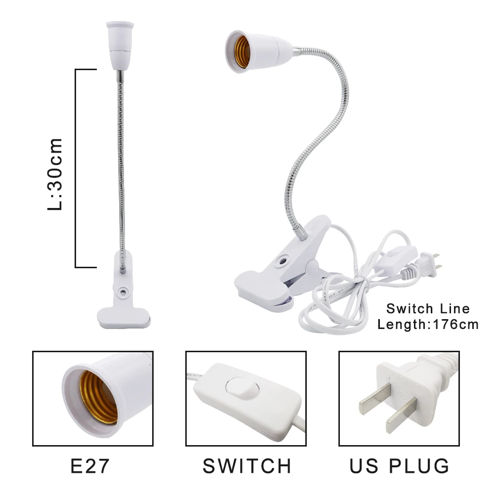 Adjustable LED Lamp Base with On/Off Switch and Plug