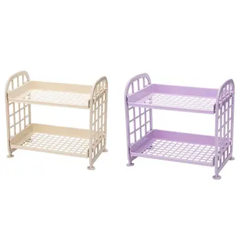 

2 Pcs Plastic Small Storage Shelves - 2 Tier Shelf Shelving,Kitchen Shelf Bathroom Organizer(Yellow & Purple)