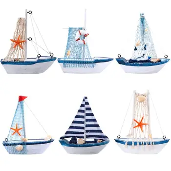 

6Pcs Sailboat Models Novel Fashion Durable Nice Nautical Boat Mediterranean Style Ship Decor Wooden Sailing Boat