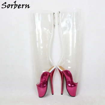 

Sorbern Transparent Knee High Ballet Boot Stilettos Metallic Peach Toe Lockable Zipper Slave Boot Women Customized Wide Fit Shoe
