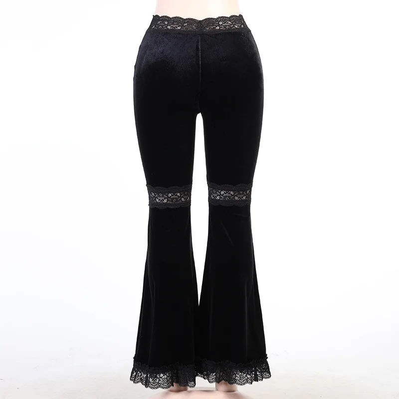 Calça larga feminina gótica, calça solta de