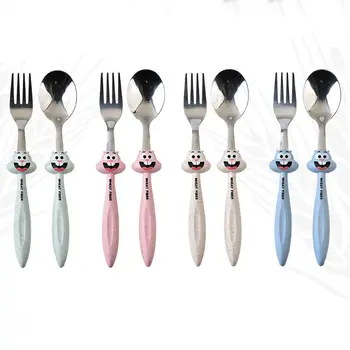 

2 Pcs/set Baby Feeding Spoon Fork Cutlery Set Kids Children Cartoon Stainless Steel Tableware