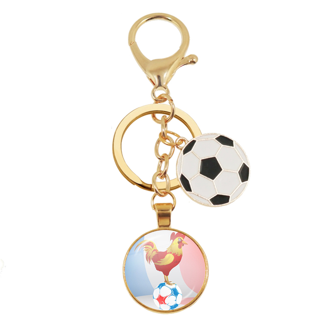 Football Team Emblem Keychain France Flag and Football Logo Key Ring Jewelry European Football Funs Cool Men Gift