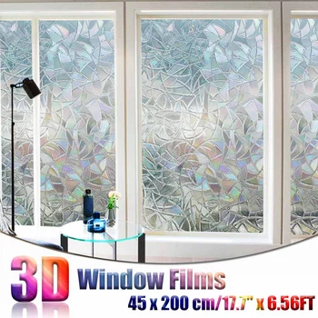 

45x200cm Colorful 3D No Glue Static Decorative Window Rainbow Films for Stained Glass Non-Adhesive Film Anti UV Glass Sticker