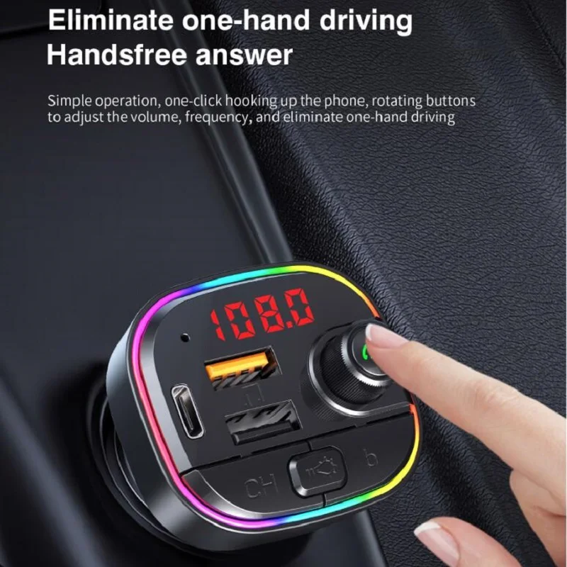 

Автомобильный MP3-плеер с FM-передатчиком, Bluetooth V5.0, со светодиодный Ной подсветкой, беспроводной комплект громкой связи, автомобильное зарядное устройство QC3.0 с двумя USB-портами