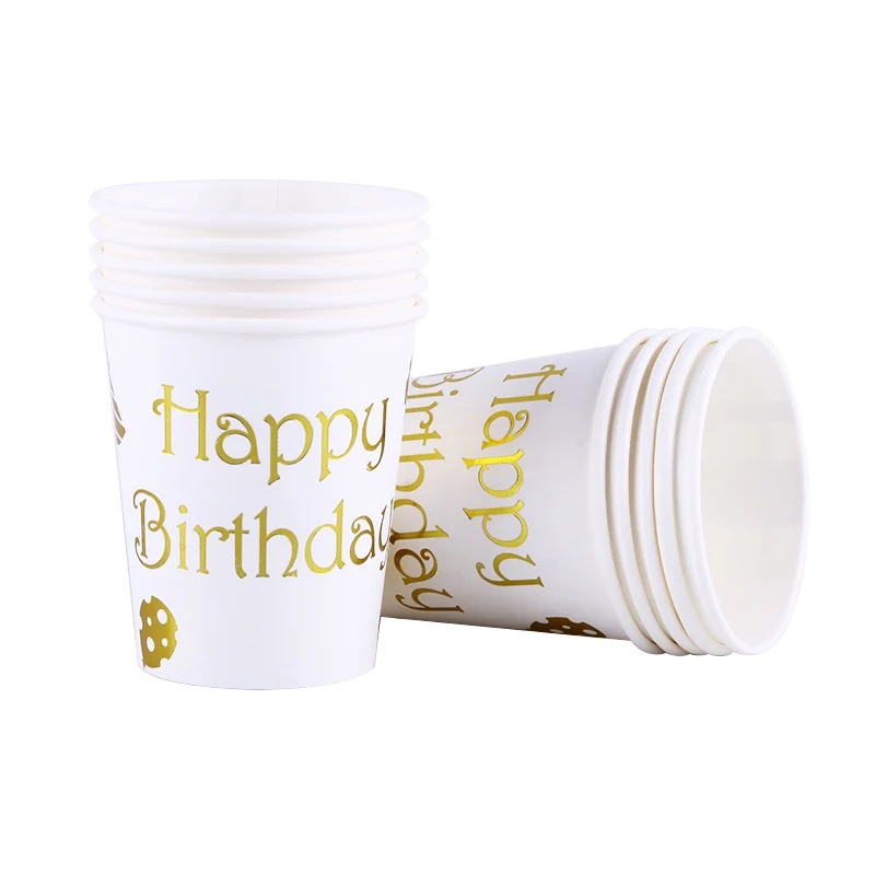 10pcs 350ml Black Gold Metal color style Singleism birthday party decorations adult kids supplies paper disposable tableware cup