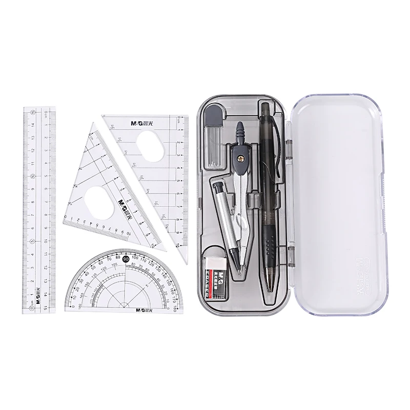 M&G 8 pcs/set Geometry Protractor Compasses Set Mathematical Drawing Tools Eraser Ruler Students School Supplies Stationery 10pcs set plastic metal geometry protractor drawing school eraser compasses set math eraser ruler for students high quality