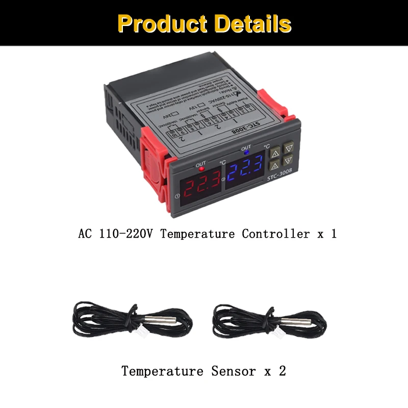 Двойной цифровой регулятор температуры Термостат для инкубатора два релейных выхода терморегулятор 10A нагревательный охлаждающий STC-3008 - Цвет: 110V-220V