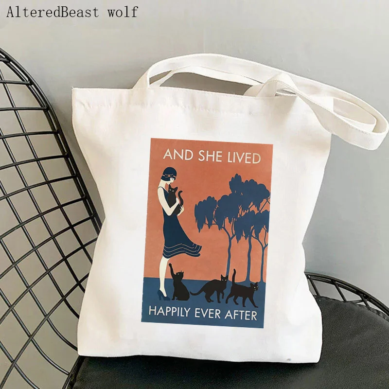 Women Shopper bag Easily distracted by cats and motorcycles black cat Bag Harajuku Shopper girl handbag Tote Shoulder Lady Bag