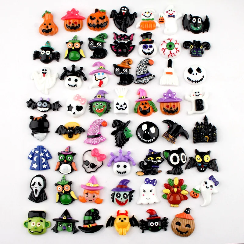 100 шт Смешанные Украшения для Хеллоуина, тыква призрак Flatback Смола Кабошон Kawaii DIY Скрапбукинг миниатюрные смолы ремесло оптом