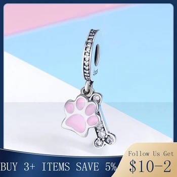 

Pandach 925 Sterling Silver Animal Dog Footprint & Dog Bone Pendant Charm fit Original Design Bracelet DIY Jewelry C452
