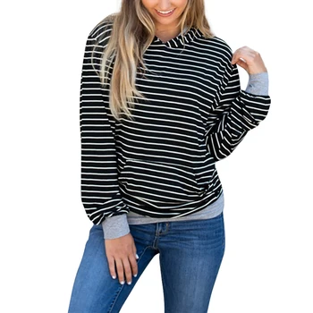 

Striped casual sweatershirt Autumn Women Striped Print Hoodie Sweatshirts With Pocket Long Sleeve Casual Tops Outerwear